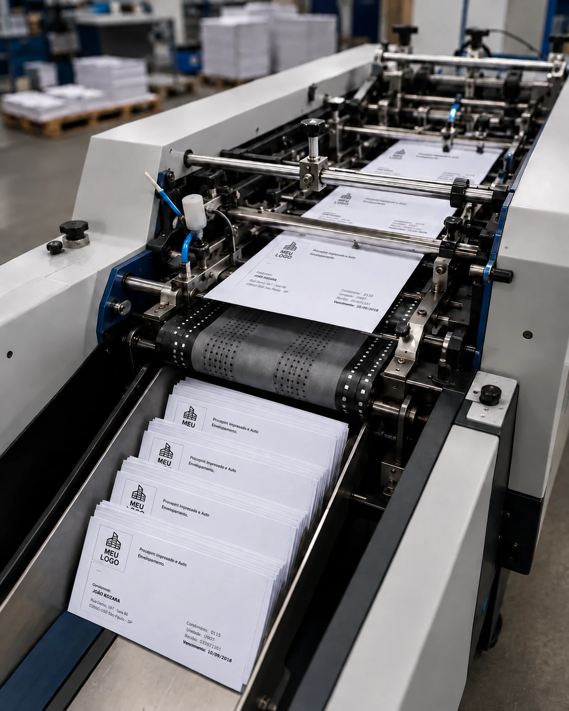 Máquina de autoenvelopamento com correspondências durante o processamento